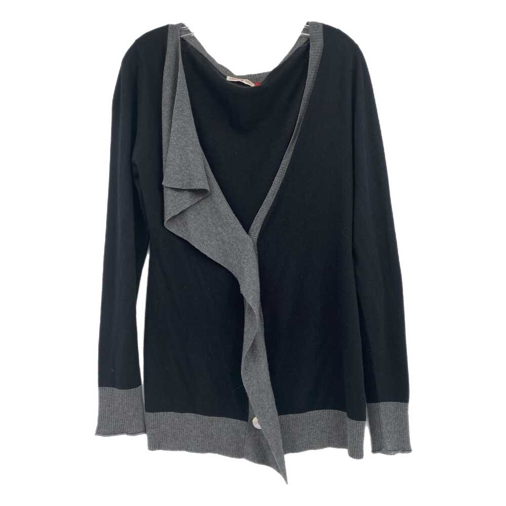 Dorothy Lee Black Gray Silk Cashmere Ruffle Cardigan | Size L